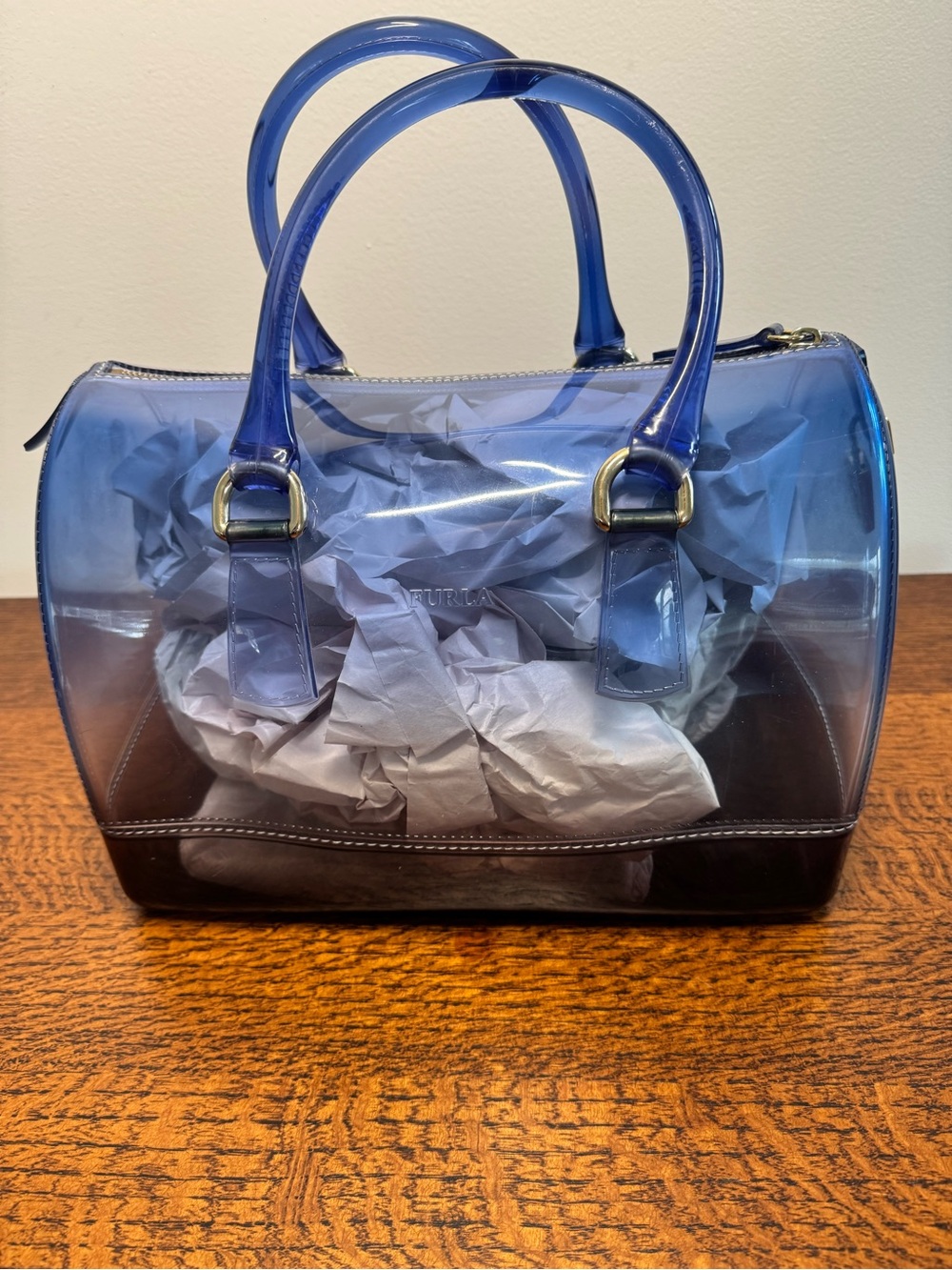 Furla Candy Bag Satchel Ombré Blue Translucent Jelly Boston Bag - Picture 12 of 14